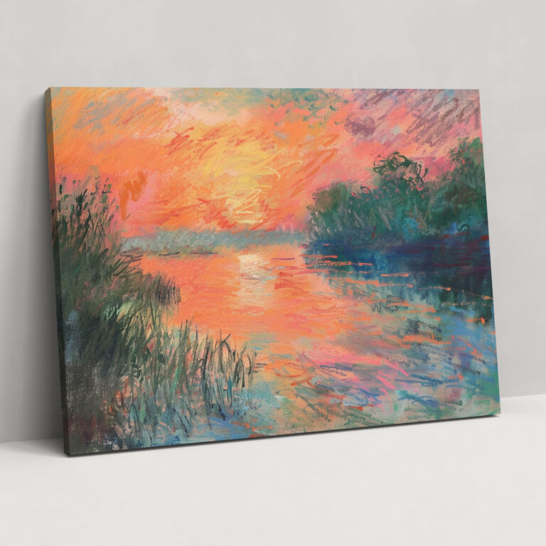 Claude Monet Pastel Günbatımı Gölet Duvar Sanatı - Kanvas Tablo