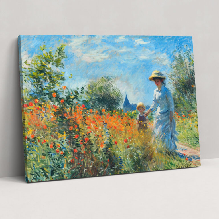 Claude Monet'ın Bahçesinde Camille Monet ve Bir Çocuk Tablosu Kanvas Tablo - Claude Monet Duvar Sanatı Kanvas Sanat