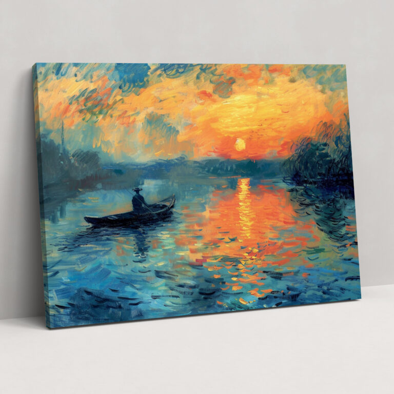 Claude Monet Günbatımı Göl Duvar Sanatı - Kanvas Tablo Duvar Dekorasyonu