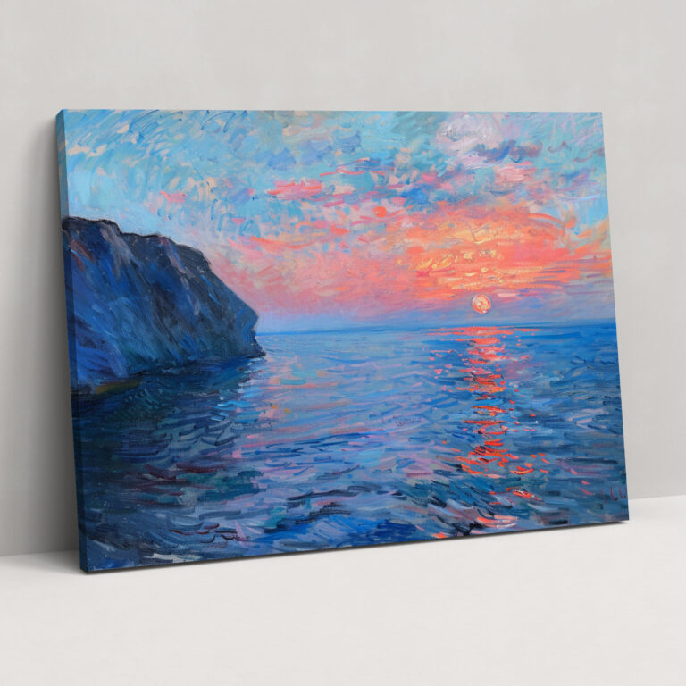 Kıyı Kayaçları Günbatımı Claude Monet Duvar Dekorasyonu - Claude Monet Ev Dekorasyonu Kanvas Tablo Sanatı