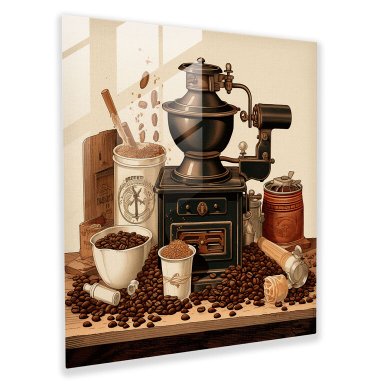 El İşi Üretim - Vintage Esintili Cam Tablo - Kahve Kahve Çekirdekleri Cam Tablo Modern Sanat