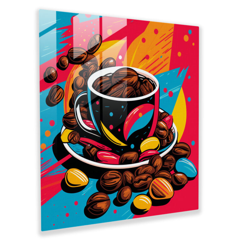 Pop Art Kahve Çekirdeği Cam Tablo - Kahve Modern Sanat Canlı Renkler Cam Tablo