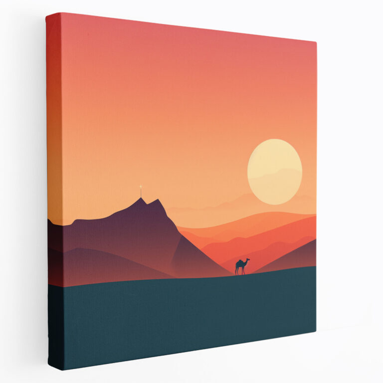 Çöl Manzara Baskısı - Minimalist Çöl Manzaralı Duvar Dekorasyonu - Çöl Siluetli Deve Duvar Dekorasyonu