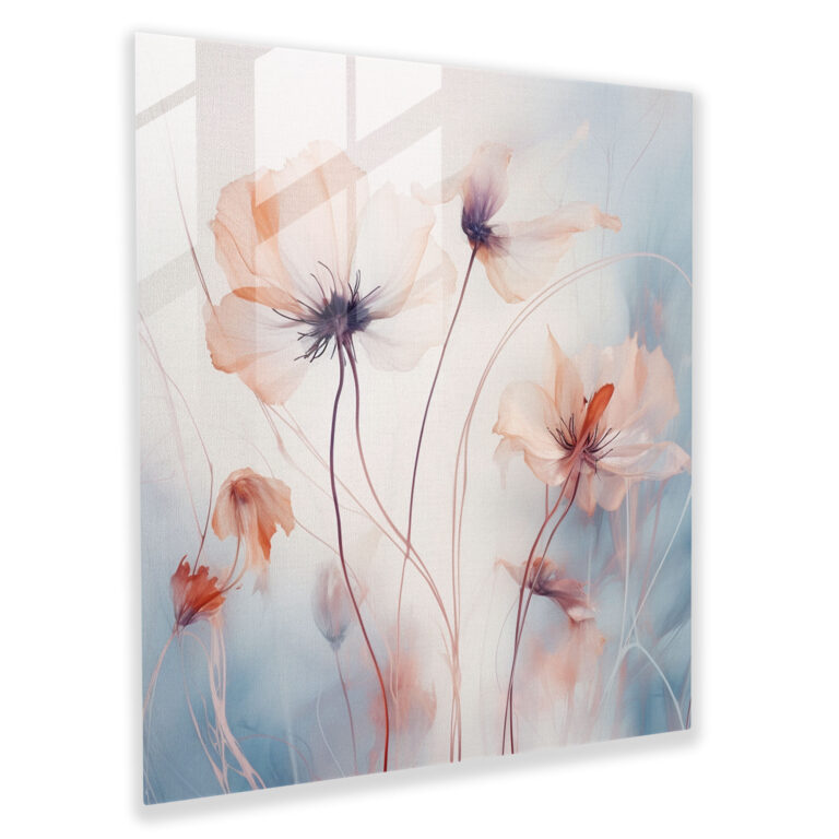 Pastel Rüya Kuru Çiçek Cam Tablo - Kuru Çiçek Modern Sanat Cam Duvar Sanatı Duvar Dekorasyonu