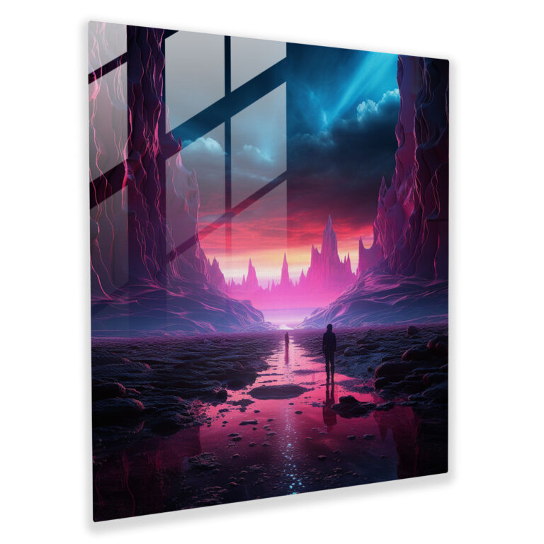 Çöl Neon Cam Tablosu - Çöl Neon Renkler Cam Sanatı Cam Tablosu