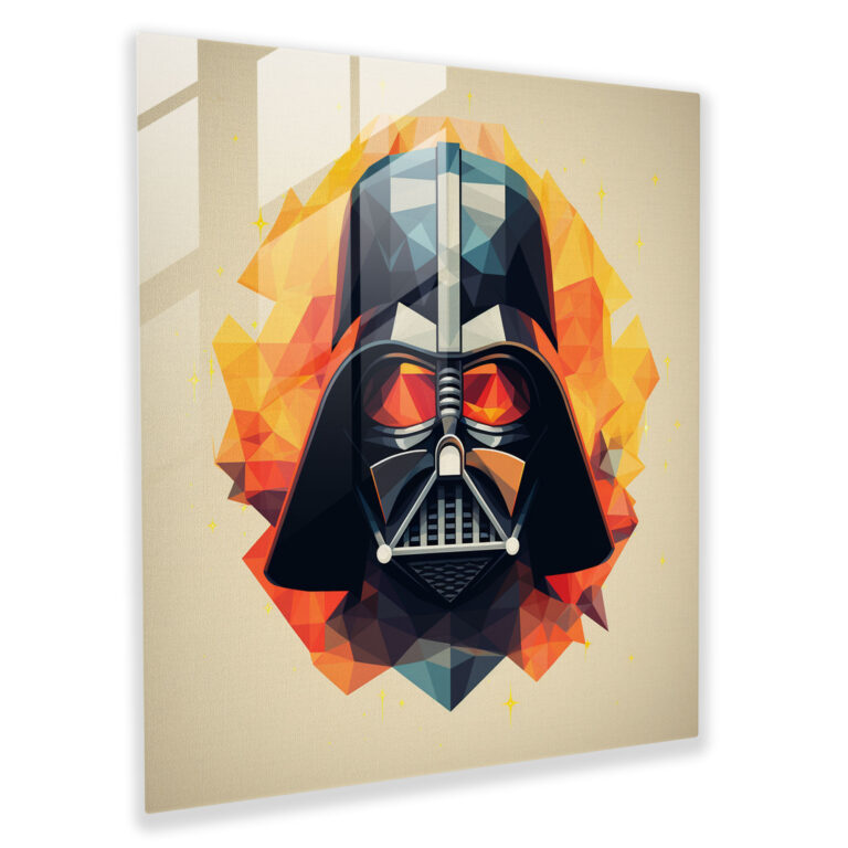 Jeometrik Cam Tablo - Darth Vader İkonik Kask Duvar Dekorasyonu Cam Duvar Sanatı