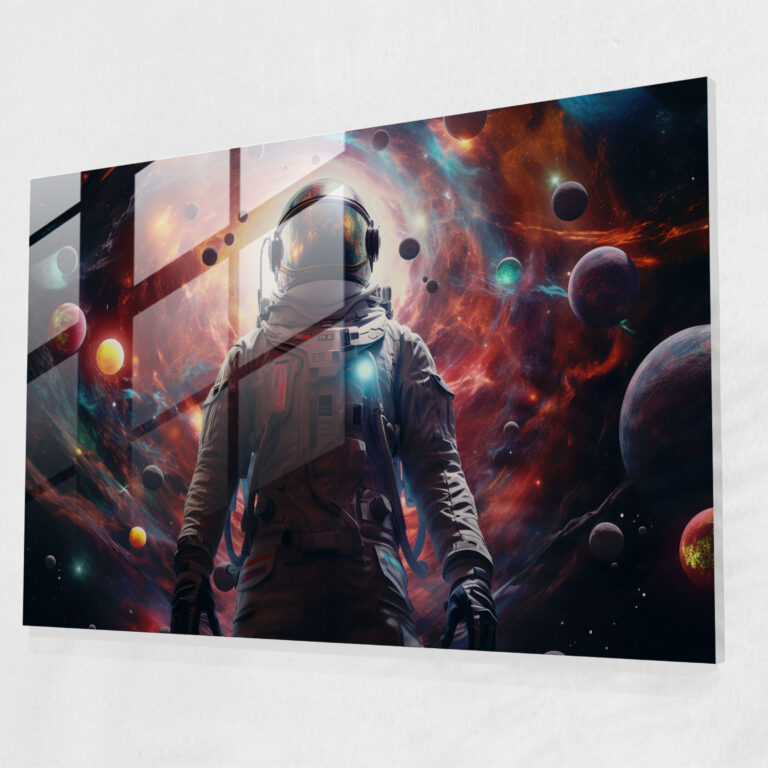 Astronot Cam Tablo - Dünya Modern Sanat Gezegenler Astronot