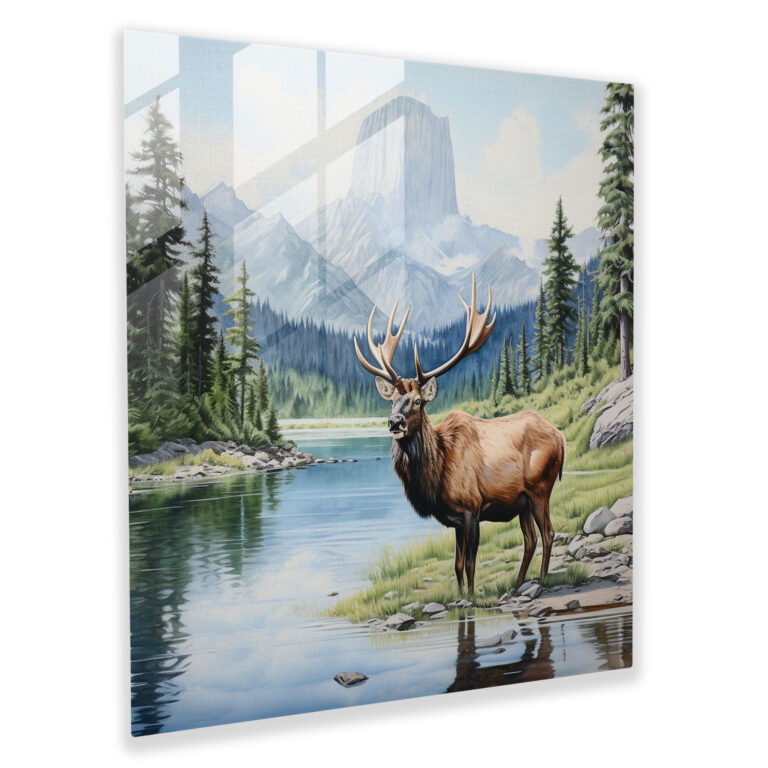 Elk Cam Tablo - Foto Gerçek Su Rengi Ev Dekorasyonu - Geyik Duvar Dekorasyonu Su Rengi Huzur Veren