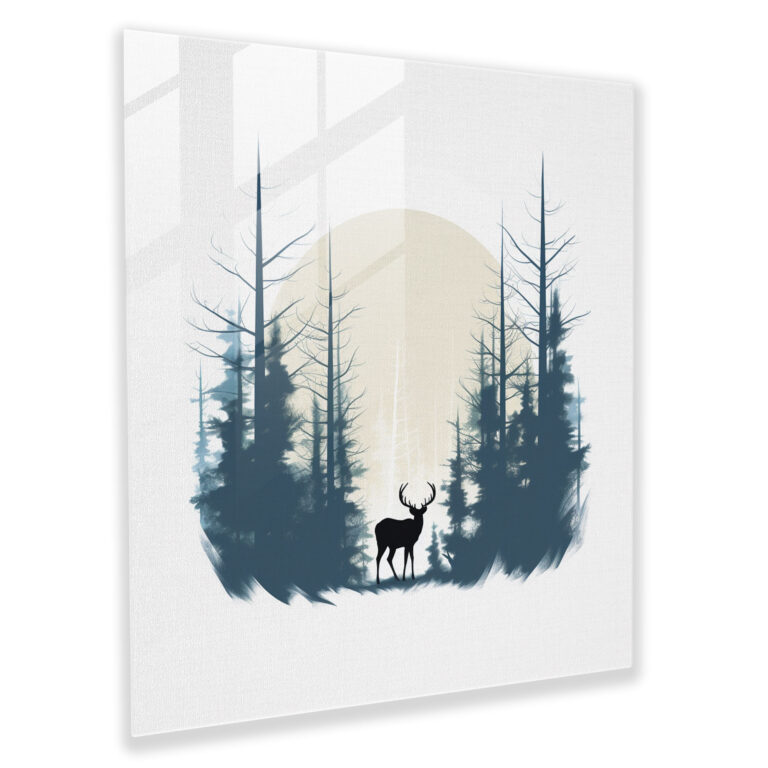 Elk Cam Tablo - Minimalist Çizgili Çizim Modern Duvar Dekorasyonu - Geyik Modern Sanat Minimalist Orman