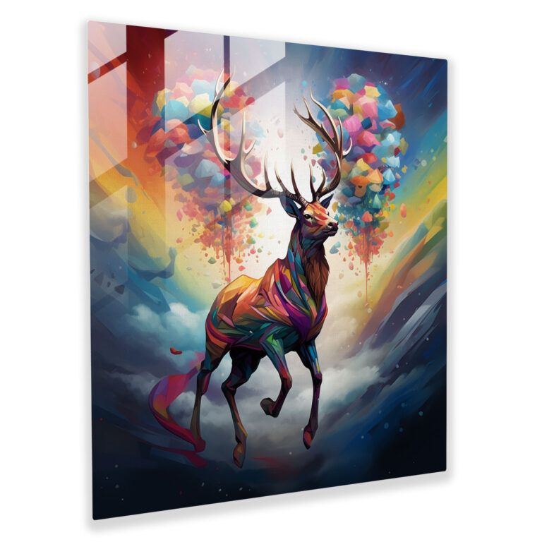 Elk Cam Tablo - Gerçeküstü Dijital Sanat Modern Duvar Dekorasyonu - Geyik Duvar Dekorasyonu Modern Sanat Renkler