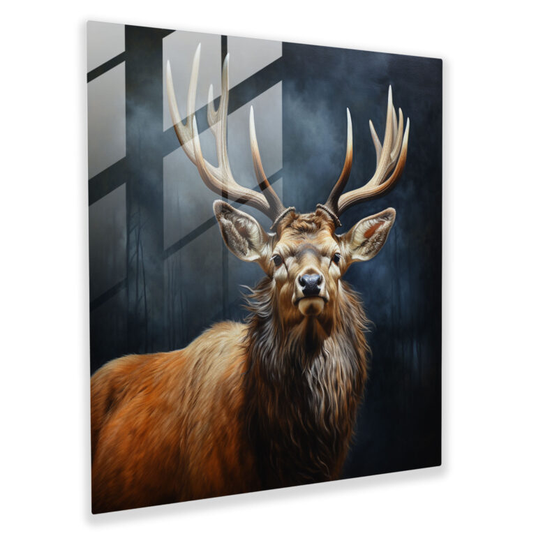 Elk Cam Tablo - Gerçekçi Yağlı Boyama Ev Dekorasyonu - Geyik Cam Tablo Gerçekçi Cam Duvar Sanatı