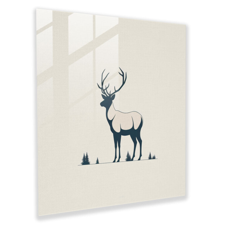 Şık Siluet Geyik Cam Tablo - Geyik Modern Sanat Minimalist Sadelik