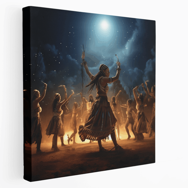 Ay Işığında Ritimler - Kabile Dansı Kanvas Tablo