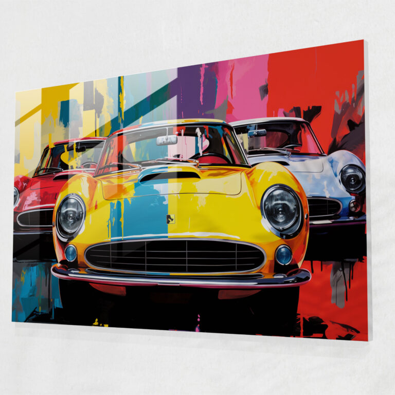 Ferrari Cam Tablo Sanatı - Farklı Modellerin Pop Art Kolajı - Duvar Dekorasyonu Cam Sanatı