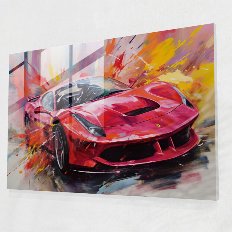 Ferrari Cam Tablo Sanatı - Ferrari Dinamizm Cam Baskı Canlı renkler