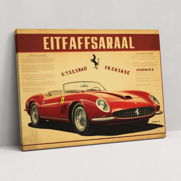 Ferrari Retro Poster - Ev Dekorasyonu Duvar Sanatı Büyüleyici Tipografi