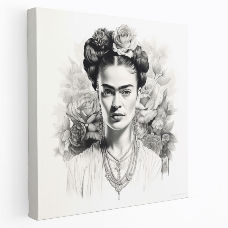 Monokrom Frida Kahlo Kanvas Tablo - Frida Kahlo Duvar Sanatı Duvar Dekorasyonu