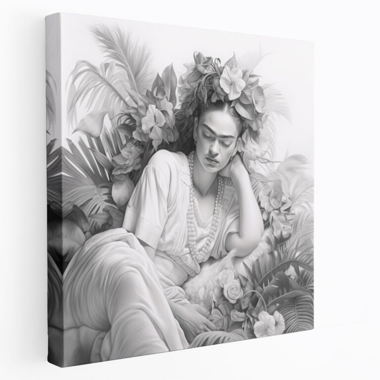 Frida Kahlo Kanvas Tablosu - Duvar Dekorasyonu Duvar Sanatı Monokrom Pencil Çizimi