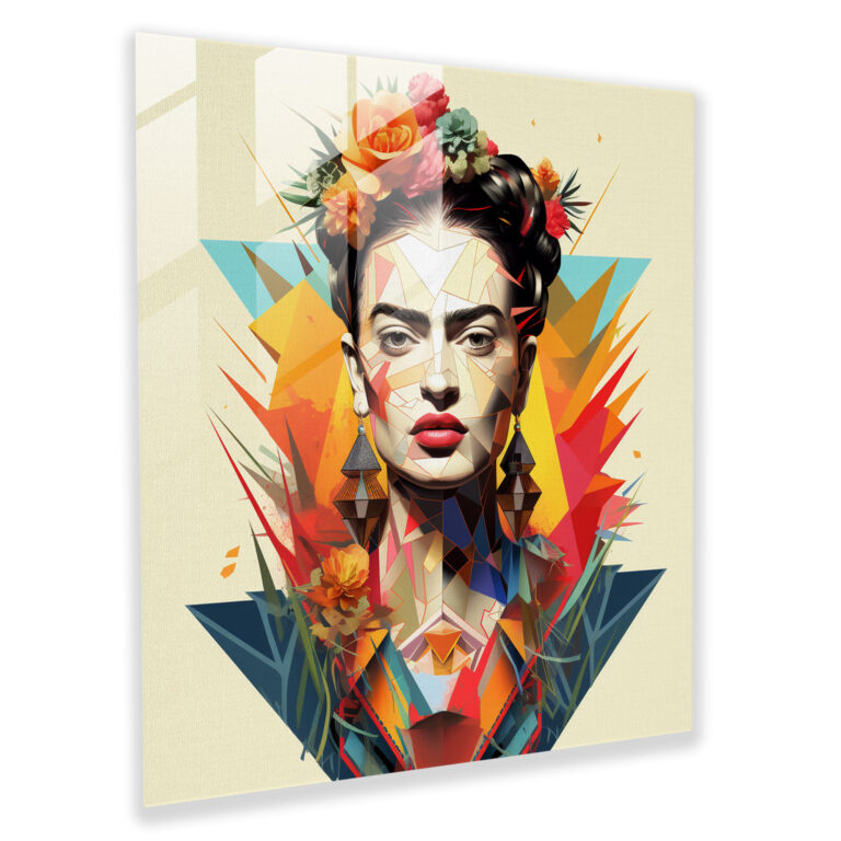 Frida Kahlo Cam Tablo - Dijital İllüstrasyon Geometrik Desenler