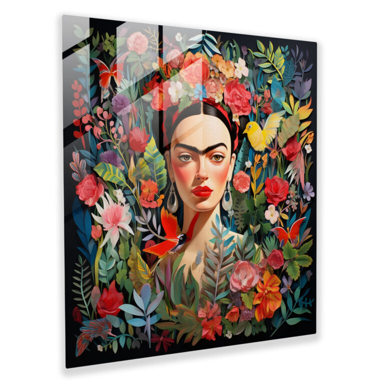 Doğanın İhtişamı Cam Tablo - Frida Kahlo İlhamlı - Oyunbaz ve Şaşırtıcı Cam Duvar Sanatı