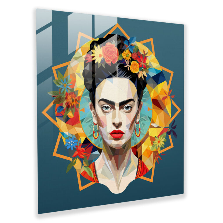 Geometrik Frida Kahlo Cam Tablo - Frida Kahlo Ev Dekorasyonu Cam Sanatı