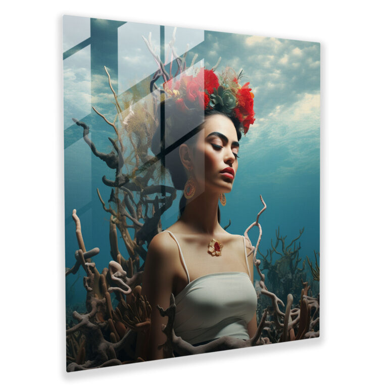 Gerçeküstü Frida Kahlo Cam Tablo - Frida Kahlo Ev Dekorasyonu Diken Taçlı