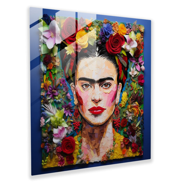 Renkli Frida Kahlo Cam Tablosu - Frida Kahlo Ev Dekorasyonu Cam Sanatı Tek Kaş