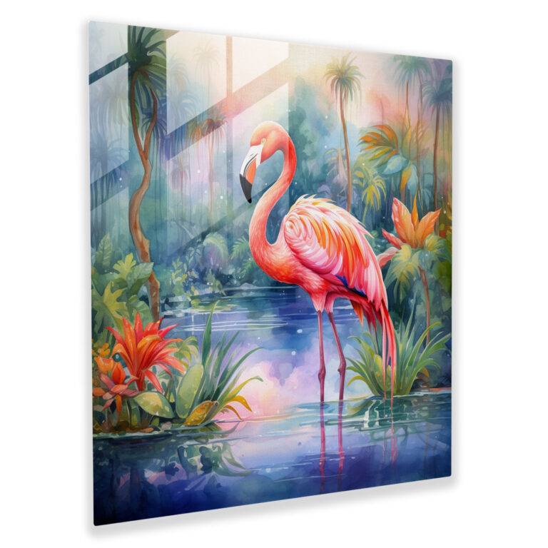 Tropikal Cennet Flamingo Cam Tablo - Flamingo Ev Dekorasyonu Modern Sanat Duvar Dekorasyonu