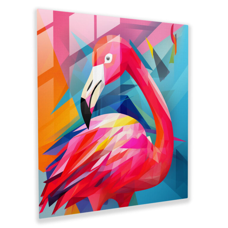 Geometrik Flamingo Cam Tablo - Flamingo Duvar Süsü Geometrik Cam Sanatı