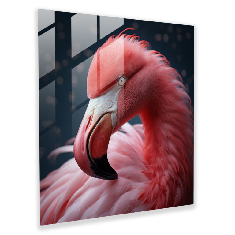Zarif Tüyler Flamingo Cam Tablo - Flamingo Duvar Süsü Cam Tablo Ev Dekorasyonu