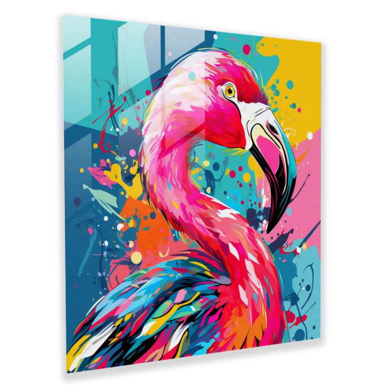 Pop Flamingo Cam Tablo - Flamingo Pop Sanat Esintili Tasarım Ev Dekorasyonu Cam Tablo