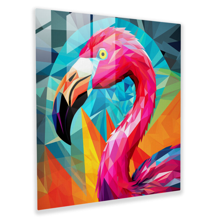 Flamingo Cam Tablo - Cesur Geometrik Pop Sanat - Flamingo Cam Duvar Sanatı