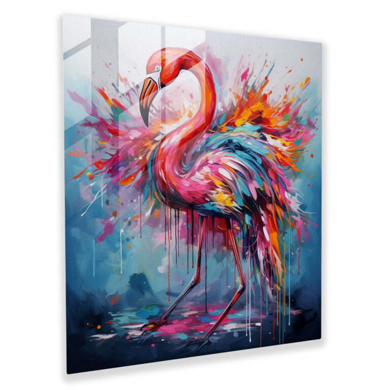 Flamingo Cam Tablo - Soyut Fırça Darbeleri - Flamingo Cam Sanatı Ev Dekorasyonu