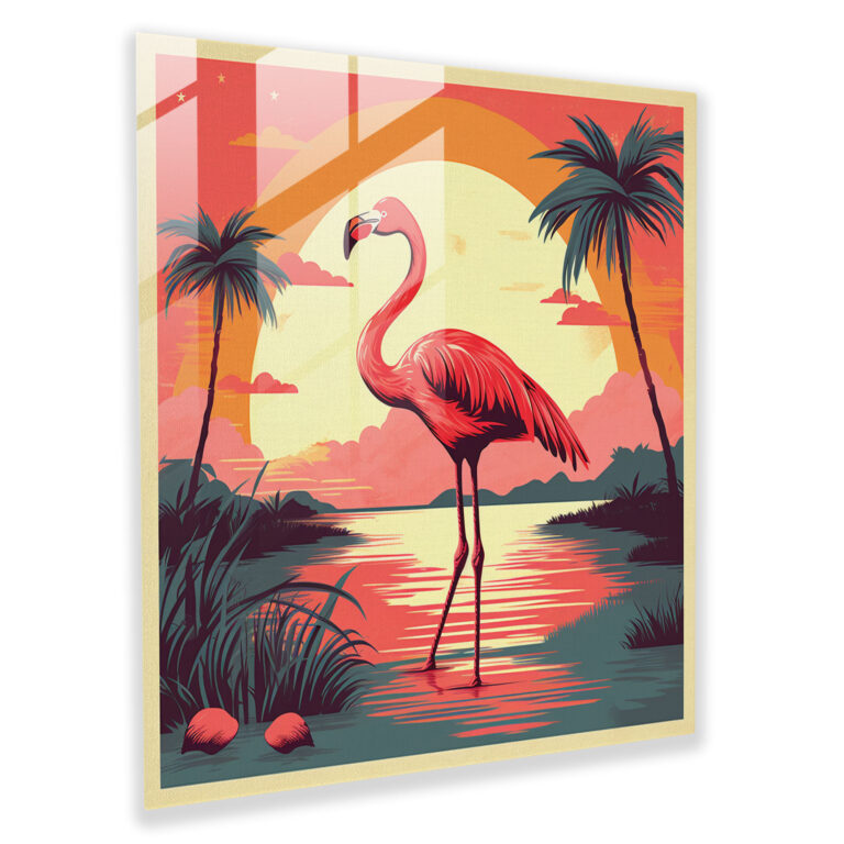 Flamingo Cam Tablo - Retro Seyahat Poster - Flamingo Nostaljik Vintage Poster Modern Sanat