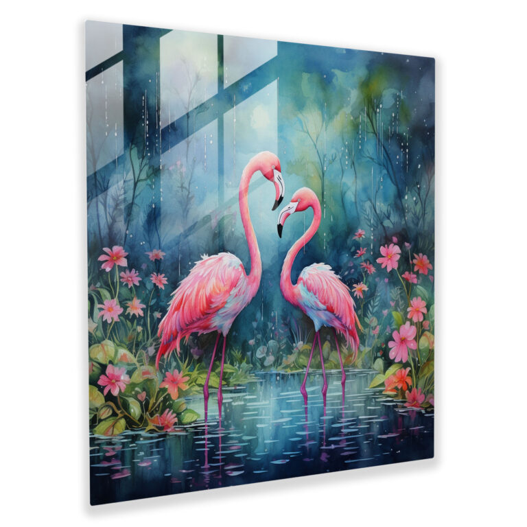 Sevimli Flamingo Cam Tablo - Flamingo Cam Tablo Sevimli Duvar Dekorasyonu