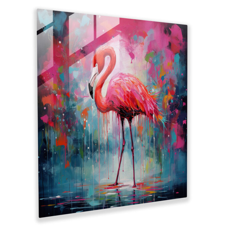 Soyut Flamingo Cam Tablosu - Flamingo Cam Tablo Cam Duvar Sanatı Akrilik