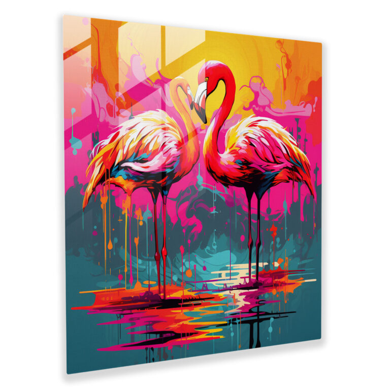Pop Art Flamingo Cam Tablo - Flamingo Flamingo Gösterişli Modern Sanat