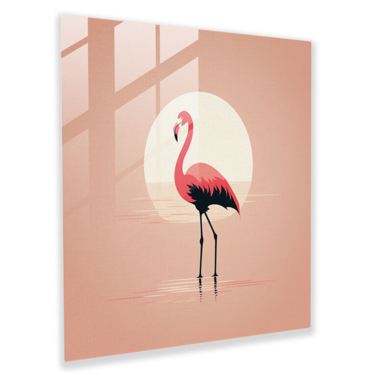 Zarif Silüet Flamingo Cam Tablo - Flamingo Temiz Hatlar Cam Tablo