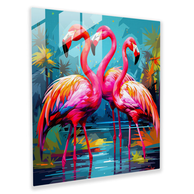 Eğlenceli Flamingo Pop Sanat Cam Tablo - Flamingo Duvar Dekorasyonu Cam Sanat Eğlenceli Düzenleme