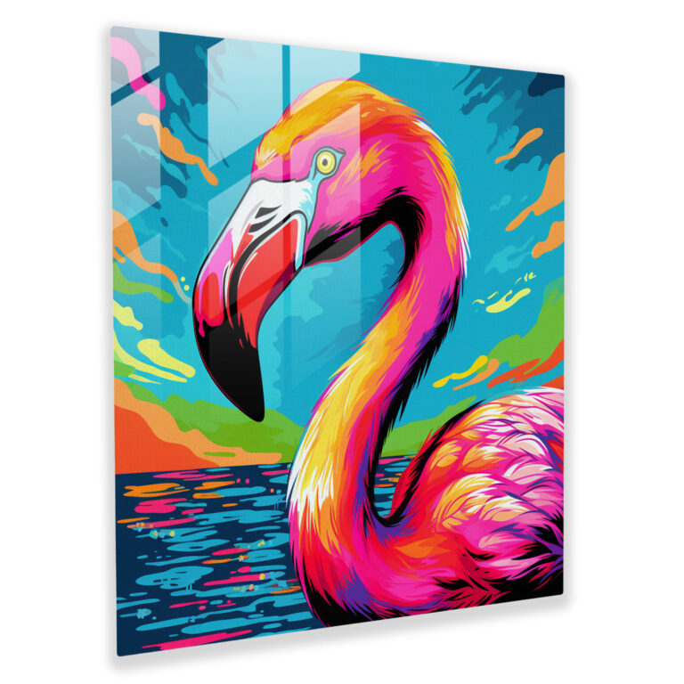 Pop Art Flamingo Cam Tablo - Flamingo Modern Sanat Retro Esintili Duvar Dekorasyonu