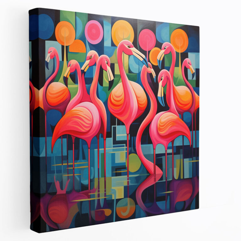 Geometrik Flamingo Kanvas Tablo - Duvar Sanatı Geometrik Tasarım
