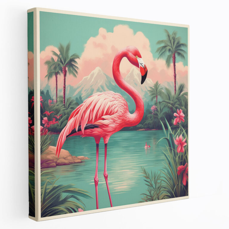 Retro Flamingo Kanvas Tablo - Flamingo Duvar Sanatı Ev Dekorasyonu