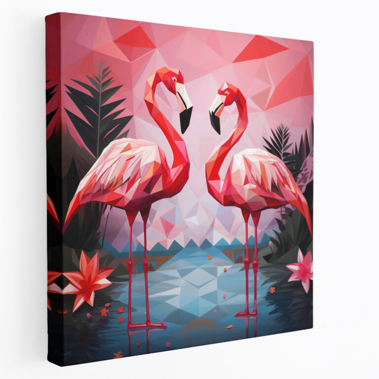 Geometrik Flamingo Duvar Sanatı - Flamingo Geometrik Tasarım Kanvas Tablo Sanatı