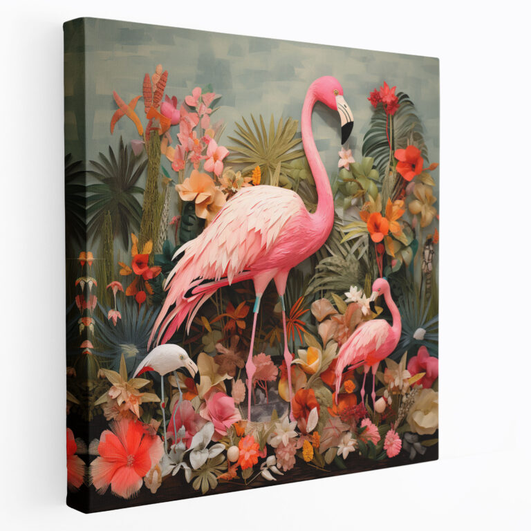 Eğlenceli Flamingo Kolaj Duvar Sanatı - Flamingo Oyuncu Duvar Sanatı Kanvas