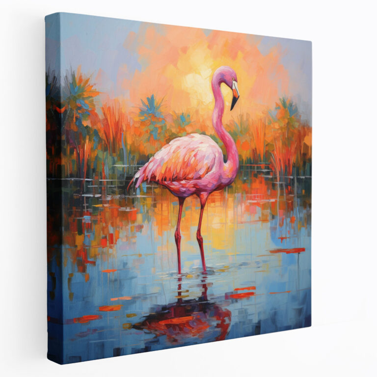Renkli İzlenimci Flamingo Kanvas Tablo - Flamingo Kanvas Renkli Dekorasyon İçin