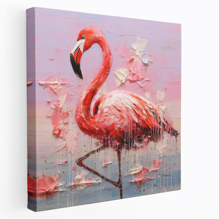 Impasto Flamingo Kanvas Tablo - Flamingo Kanvas Duvar Sanatı Sanatsal Dekor