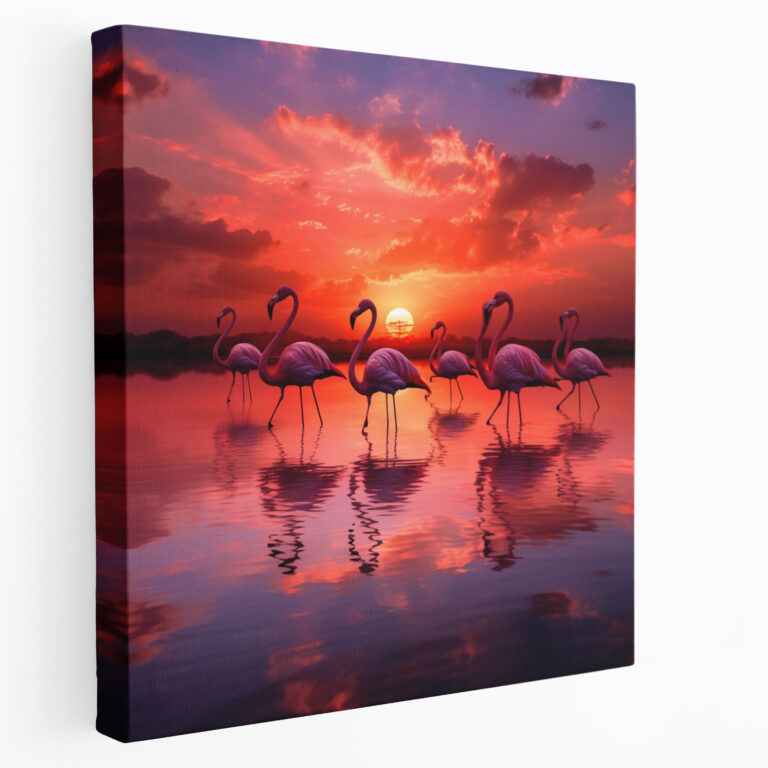 Flamingo Duvar Sanatı - Günbatımı Siluetleri - Kanvas Tablo