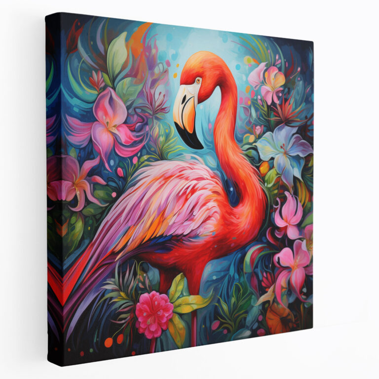 Flamingo Kanvas Tablo - Tropikal Çiçekler ile