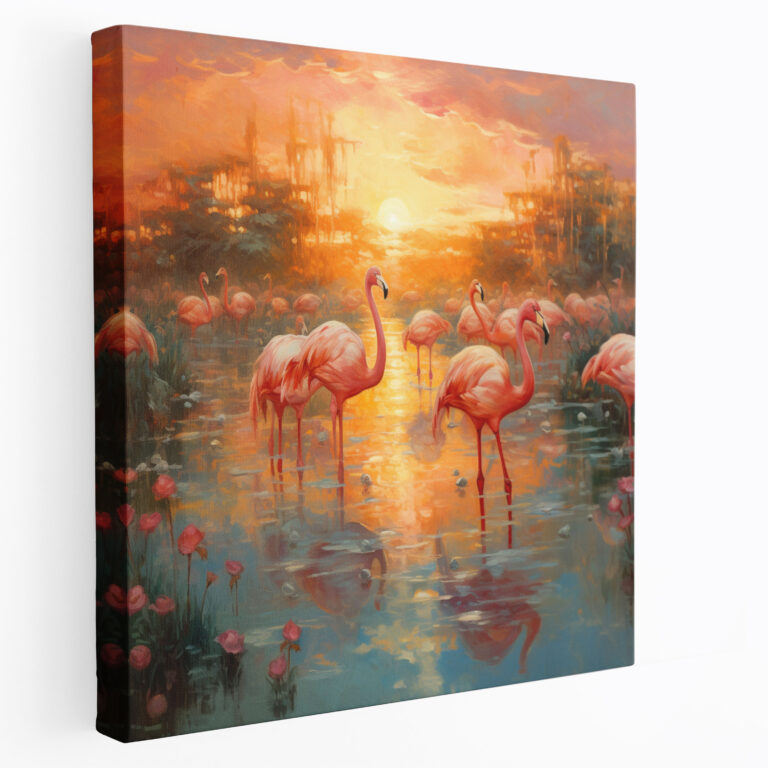 Flamingo Kanvas Tablo - Flamingo Huzur Kanvas Eterik Fırça Darbeleri