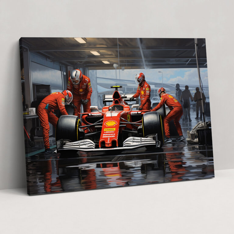 Formula 1 Gerçekçi Yağlı Boya Kanvas Tablo - Dramatik Atmosfer